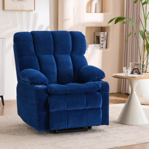Sillón reclinable eléctrico azul con elevación, masaje y calor