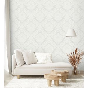 Papel pintado gaulan  lavable de damasco victoriano  blanco  5.33m²
