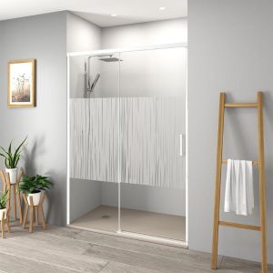 Mampara frontal + puerta corredera 190  cm muse blanco serigrafiado