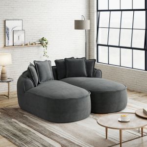 Sofá modular sin marco chenilla gris 2 plazas convertible chaise longue