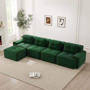Sofá modular en l pana verde 4 plazas chaise longue asiento profundo