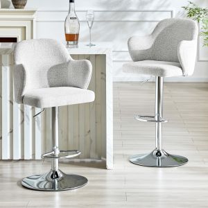 Taburete de bar tela gris giratorio ajustable con reposabrazos set de 2