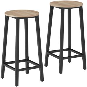 2 taburetes de altos de madera y acero con 66 cm alto, madera clara