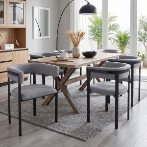 Conjunto de 6 sillas de comedor de chenilla gris con estructura de metal