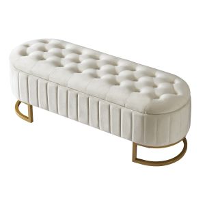 Reposapiés tapizado beige con almacenaje oculto banco