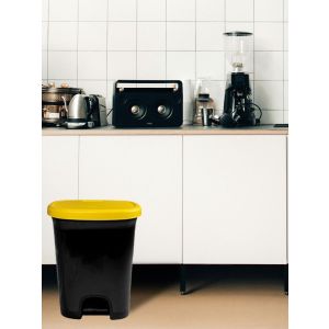 27 litros | amarillo - negro | cubo basura plástico moderno | apertura con