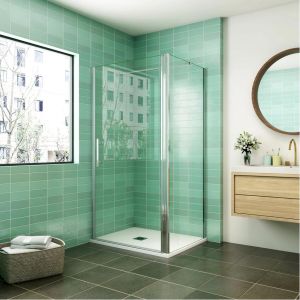 Mampara de ducha frontal abatible+panel lateral,barra 140cm,1100x760x1950mm