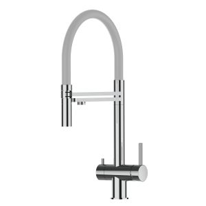 Grifo de cocina 3 vías acero inox ducha 2 chorros amovible, pulido / gris