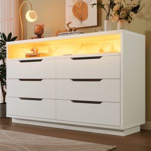 Aparador con LED 6 cajones blanco 85x120x40cm