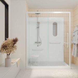 Cabina de ducha blanca segura y accesible 160x85x220cm - grifo termostático