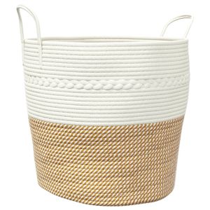 vidaXL cesta de almacenaje aLGodón marrón y blanco ø43x38 cm