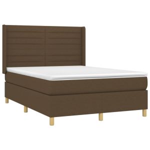 vidaXL cama box spring con colchón tela marrón oscuro 140x200 cm