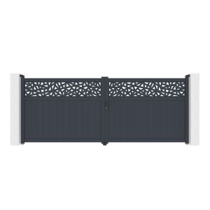Puerta batiente ruivo 4 m aluminio gris + postes + motor hicker b200