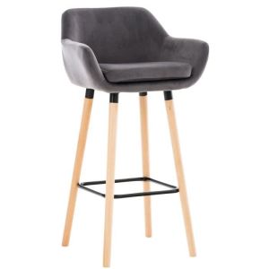 Taburete de bar vintage - terciopelo gris - 51 cm