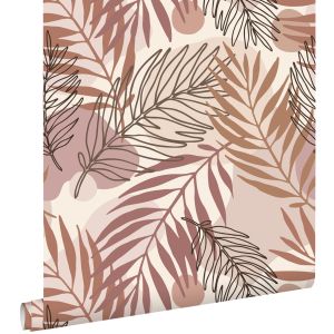 Estahome papel pintado hojas beige y rosa viejo 50 x 900 cm