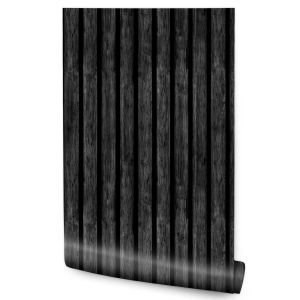 Papel Pintado Imitación Madera Lamas Negras Para Dormitorio 53cm x 10m