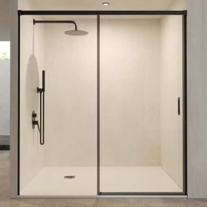 Mampara ducha corredera 1 puerta 1 fijo | negro mate 160cm (adap.156,1-161)