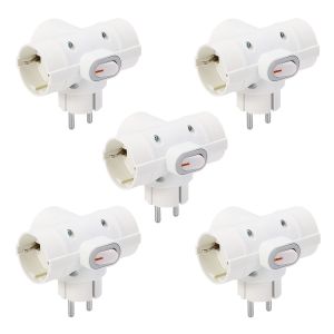 Aigostar adaptador enchufes europeos 3 tomas, interruptor,blanco