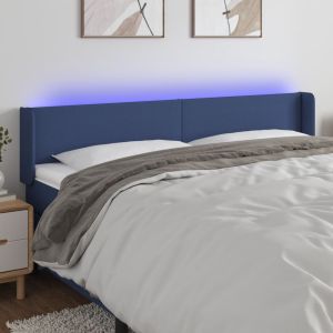 Cabecero con LED de tela azul 163x16x78/88 cm