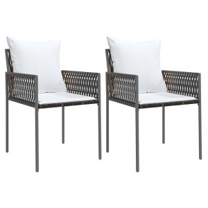 vidaXL sillas jardín y cojines 2 uds ratán sintético marrón 54x61x83cm