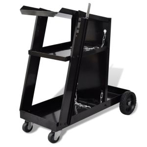 vidaXL carro de soldadura negro con 3 estantes organizador de taller