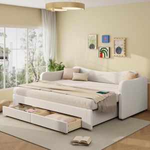 Cama nido extensible con cajones, usb y almacenaje 90x200cm beige