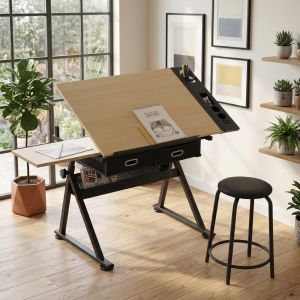 Mesa de dibujo ajustable tablero inclinable taburete arce 69-91cm