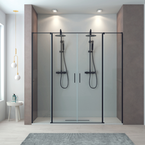 Mampara ducha frontal 2 puertas abatibles 2 fijos 210cm negro
