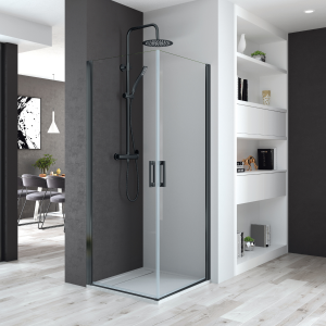 Mampara ducha 2 puertas abatibles 75 + 85cm transparente negro