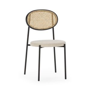 Silla apilable 44x53x83 metal negro, ratan natural, tela san remo 903 blanc