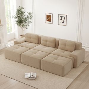 Sofá modular en l de tejido acanalado beige 3 plazas sin montaje
