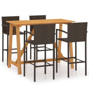 vidaXL conjunto de bar para jardín 5 piezas marrón