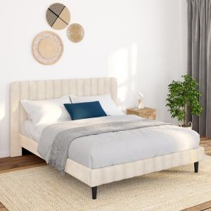 Cama doble de terciopelo beige - 140 x 190 cm