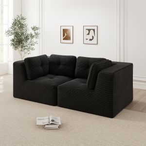Sofá en l modular sin estructura pana negro 2 plazas configurable