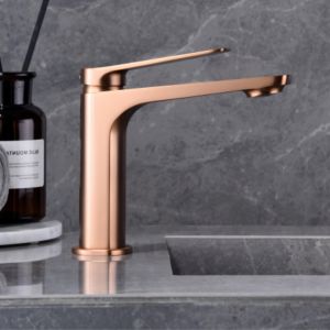 Imex - grifo monomando lavabo caño bajo oro rosa serie nápoles