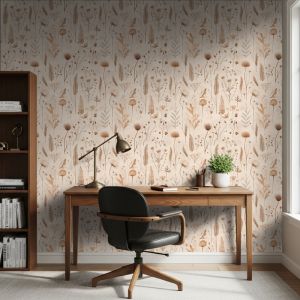 Papel floral diseño botánico flores secas fondo beige 60cm por 300cm