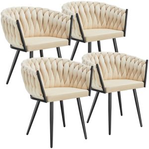 4 sillas de comedor de terciopelo, diseño anudado 60,5x55x75 cm arena