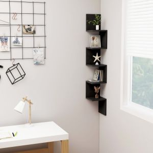 Estante de esquina de pared contrachapado negro 20x20x127,5 cm es1111