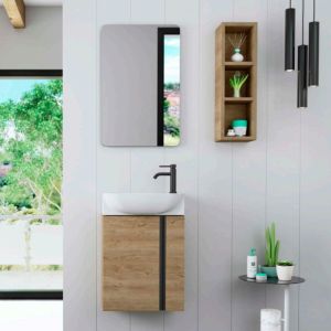 Mueble baño versa fondo reducido 22 cm roble + lavabo y tirador negro