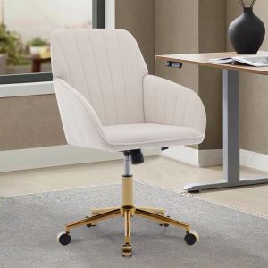 Silla de oficina giratoria ergonómica de terciopelo blanco cómoda