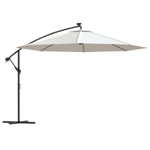 vidaXL sombrilla voladiza jardín con luces LED palo acero arena 350 cm