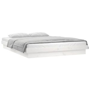 vidaXL estructura de cama doble LED sin colchón madera maciza blanco