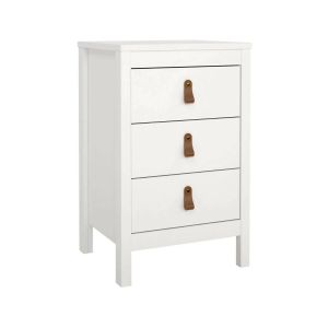 Mesita de noche lombardia, 3 cajones, madera blanca 44x38x70h cm