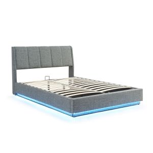 Cama tapizado LED tröstiar somier abatible 160x200cm - antracita [en.casa]