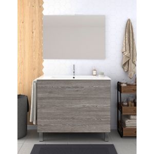 Mueble de baño ribera, lavabo y espejo 70x45cm roble smoky