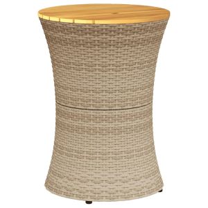 vidaXL mesa de jardín forma de tambor ratán sintético y madera beige