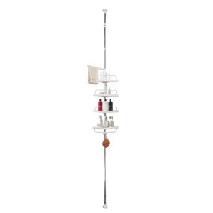 Estantería telescópica ducha 276-330 cm blanca 4 estantes acero inox