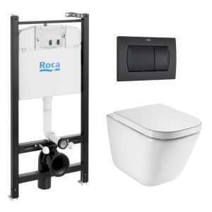 Roca active cisterna y pulsador negro mate con inodoro roca the gap