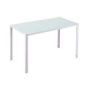 Mesa de comedor 120x60x75 cm metal, vidrio templado color blanco Homcom