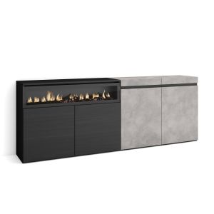 Aparador para salón, 200x35x75cm, cemento, chimenea eléctrica rf2409